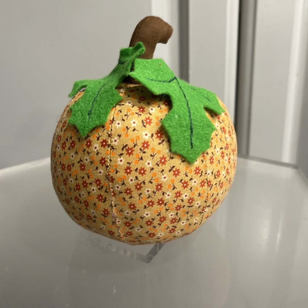 Handmade Floral Fabric Pumpkin Large Vintage Sewing Pin Cushion